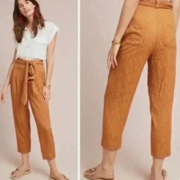Ettitwa Anthropologie Size 10 Textured Tie Waist Trousers Pants - Picture 1 of 14